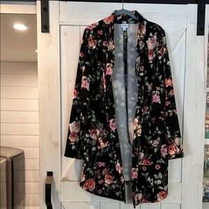 LuLaRoe Black Pink and Green Floral Long Cardigan Kimono Duster XL